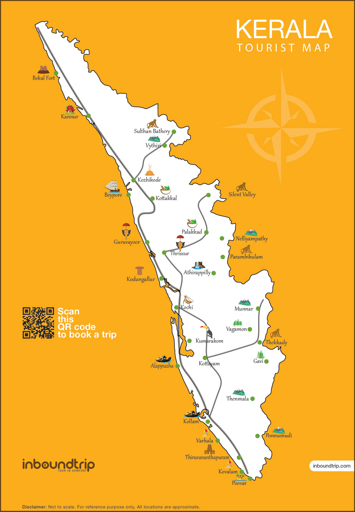 tourist spot in kerala map